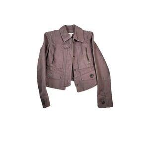 LOFT Jacket Womens 2‎ Purple Cotton Twill Military Utility Short Zip Pockets